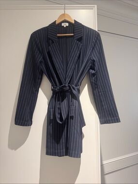 LPA Navy Pinstripe Tie-Waist Mini Blazer Dress